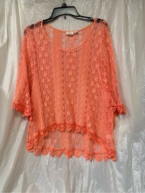 Cato Coral Lace Overlay Scoop Neck Tunic 22/24W